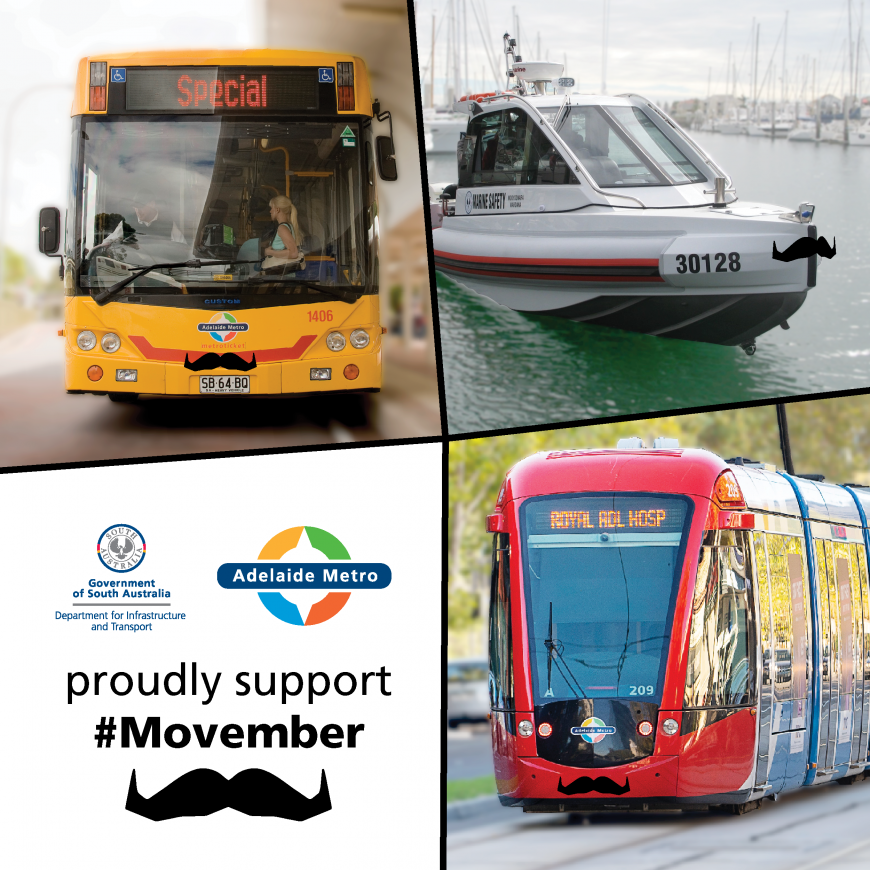 Bus, boat and tram wearing moustaches to support Movember